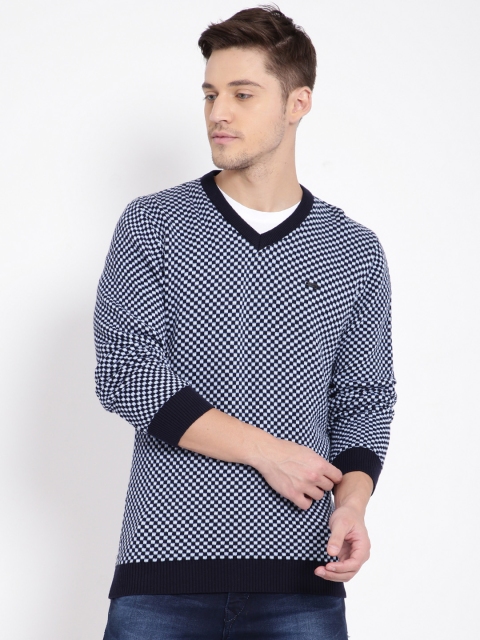

t-base Men Navy Blue & White Checked Pullover Sweater
