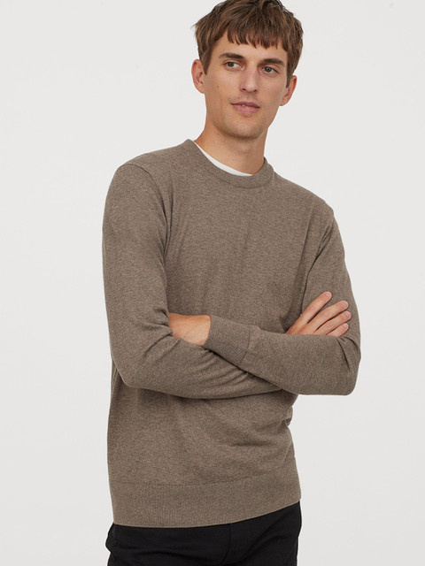 

H&M Men Brown Solid Cashmere Jumper Sweatshirt