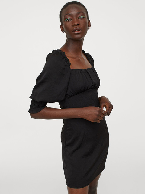 

H&M Women Black Solid Back-Laced Empire Dress