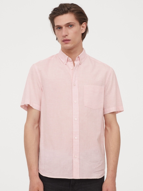 

H&M Men Pink Solid Cotton Shirt Regular Fit