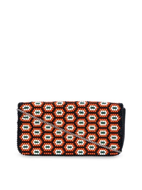 

Diwaah Orange & White Embellished Box Clutch