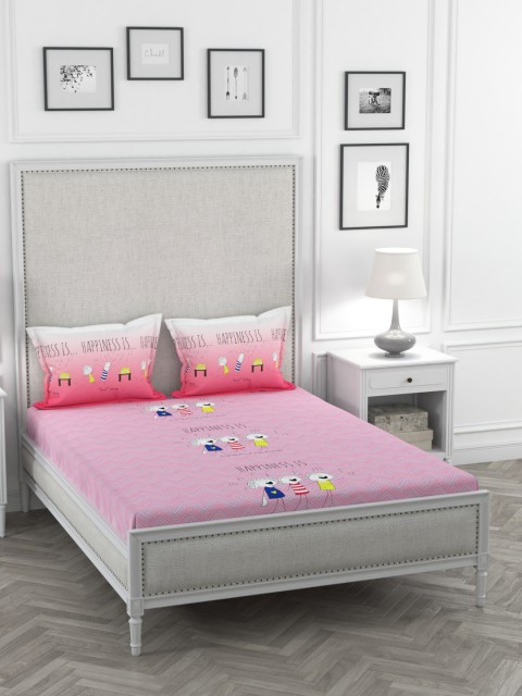 

Portico New York Pink Happniness Is 144 TC Cotton 1 Queen Bedsheet with 2 Pillow Covers