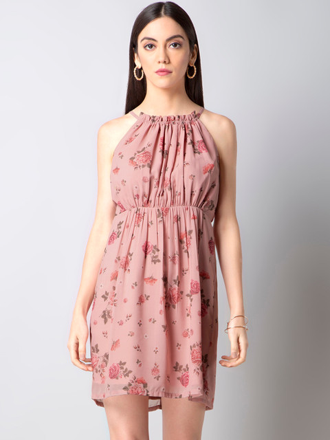 

FabAlley Women Pink Printed Fit and Flare Dress