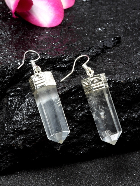 

DUGRISTYLE Transparent & Silver-Plated Geometric Drop Earrings