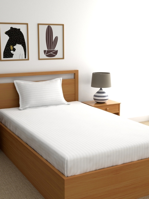 

URBAN SPACE White Striped 220 TC Cotton 1 Single Bedsheet with 1 Pillow Covers
