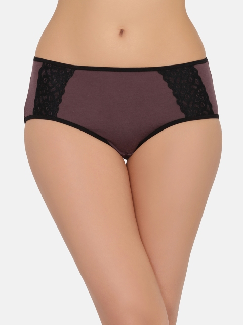 

Clovia Women Brown Solid Hipster Briefs With Lace Panel PN3430P06XXL
