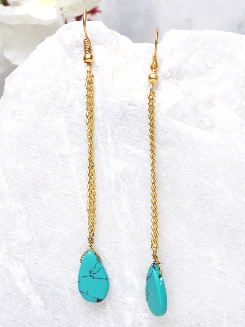 

DUGRISTYLE Blue & Gold-Plated Teardrop Shaped Drop Earrings
