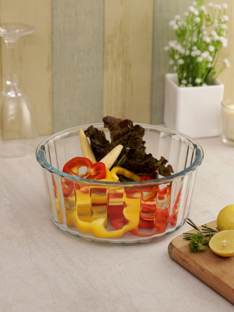 

BOROSIL Transparent Textured Borosilicate Glass Souffle Round Baking Dish