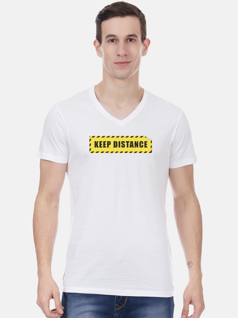 

Free Authority Men White Social Distancing Printed V-Neck T-shirt