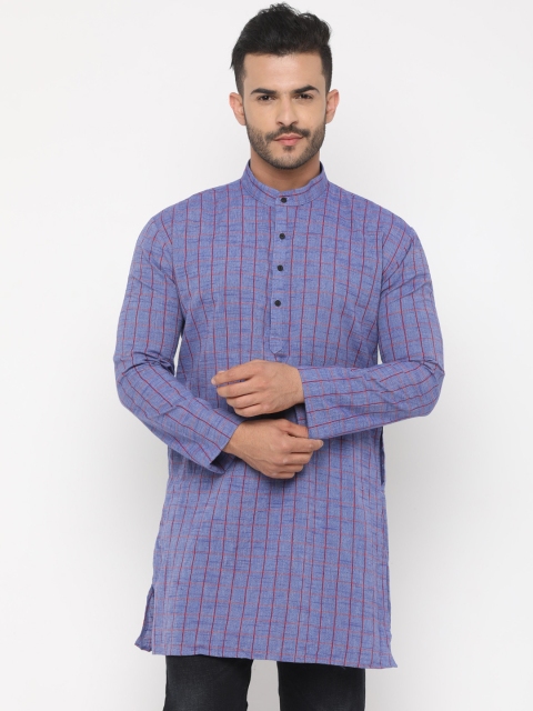 

SHOWOFF Men Purple & Red Checked Straight Kurta