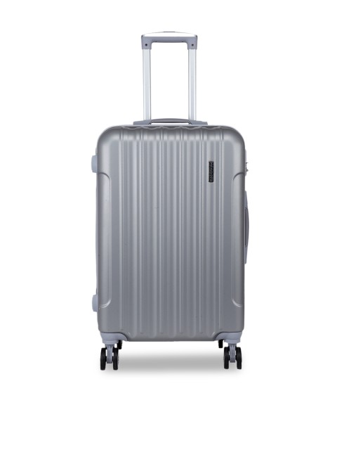 

Teakwood Leathers Unisex Silver-Toned Textured Hard-Sided Medium Trolley Suitcase
