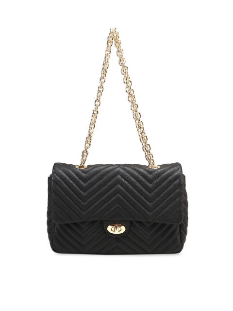 

Da Milano Black Solid Leather Shoulder Bag