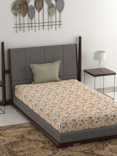 

Trident Beige Floral 120 TC Cotton 1 Single Bedsheet with 1 Pillow Cover