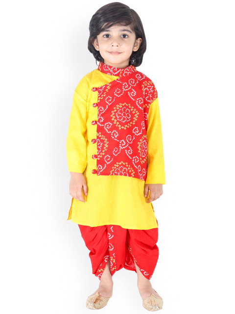 

KID1 Boys Red & Yellow Printed Kurta with Dhoti Pants