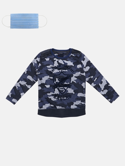 

Lil Tomatoes Boys Blue & Black Camouflage Print Round Neck T-shirt
