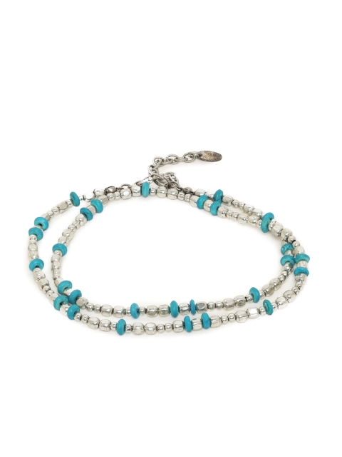 

Chumbak Silver-Toned & Blue Beaded Beady Anklet