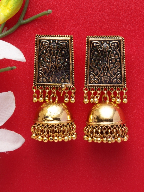

Moedbuille Gold-Plated & Black Dome Shaped Meenakari Jhumkas