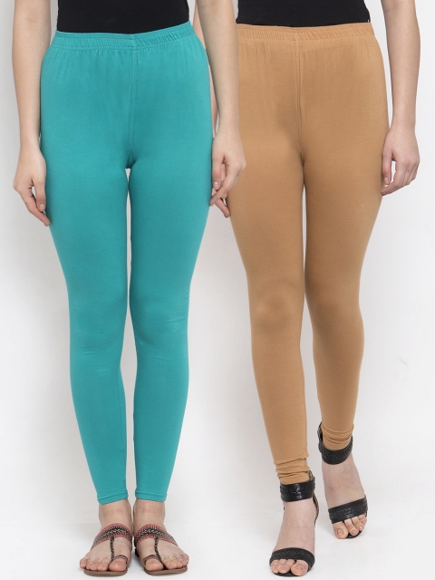 

TAG 7 Women Pack Of 2 Solid Leggings, Turquoise blue