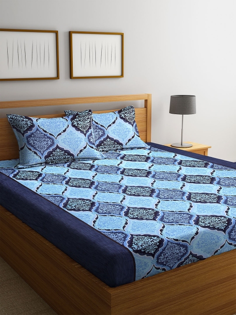 

NEUDIS Blue Ethnic Motifs 180 TC Cotton 1 Queen Bedsheet with 2 Pillow Covers