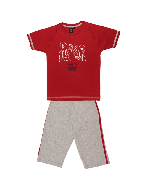 

Todd N Teen Boys Red & Grey Printed T-shirt with Capris