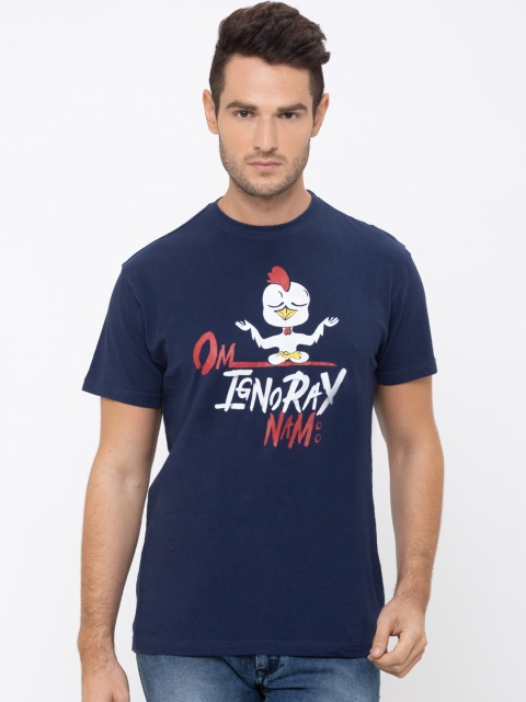 

Globus Men Navy Blue & White Printed Round Neck T-shirt