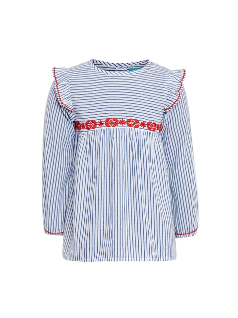 

Miyo Girls Blue & White Striped Empire Top