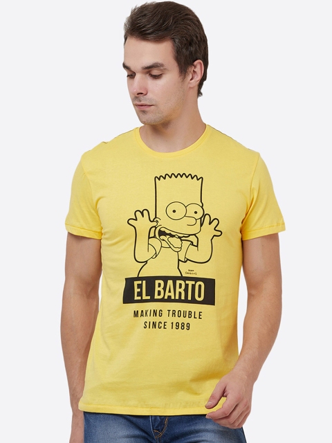 

Free Authority Men Yellow & Black The Simpsons Printed Slim Fit Round Neck T-shirt