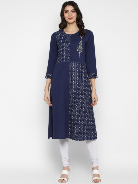 

Teal19 Women Navy Blue Embroidered Stylish Kurta