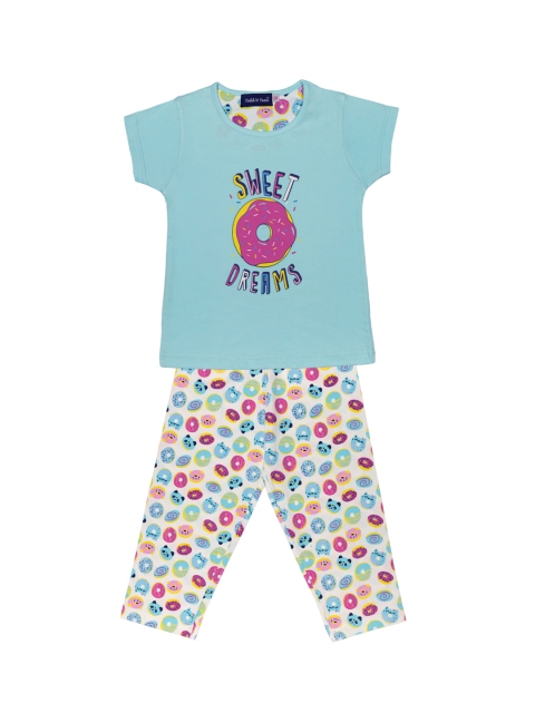 Todd N Teen Girls Blue & Pink Printed T-shirt with Capris