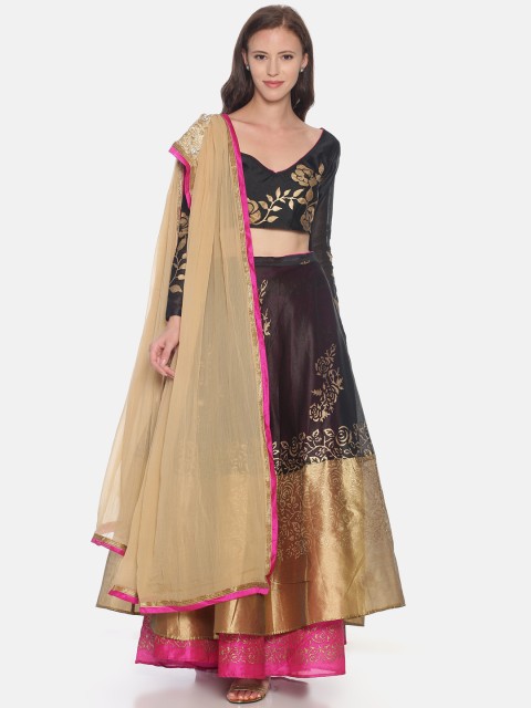 

Ira Soleil Black & Pink Printed Ready to Wear Lehenga & Blouse with Dupatta