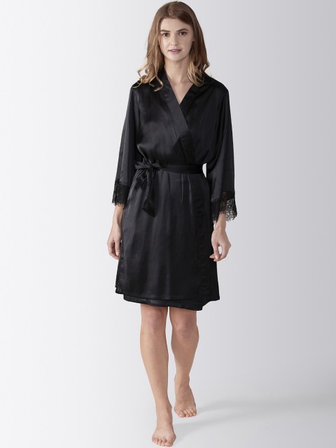

ADORENITE Black Solid Nightdress with Robe DR0006