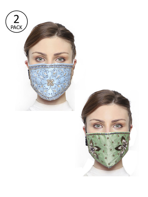 

Anekaant Women Pack of 2 3-Ply Protective Fabric Fashion Masks, Blue