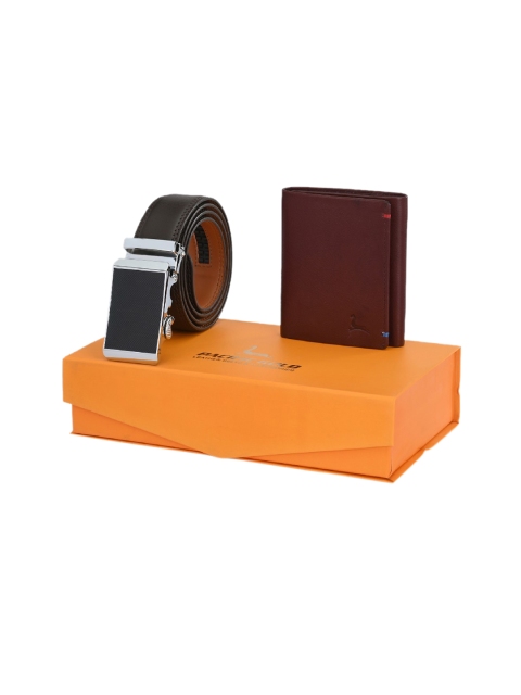 

Pacific Gold Men Brown Genuine Leather Autolock Belt & Wallet Gift Set