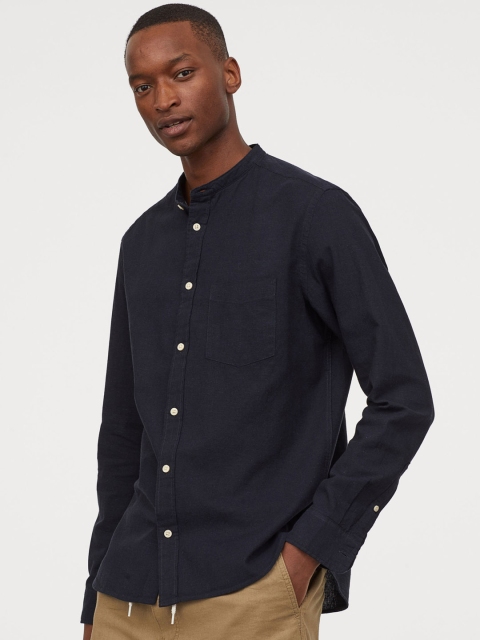 

H&M Men Black Grandad Shirt Regular Fit