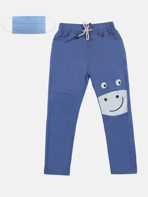 

Lil Tomatoes Boys Blue White Printed Straight-Fit Track Pants