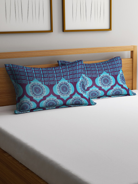 

HOSTA HOMES Set of 2 Blue & Purple Printed Pillow Covers