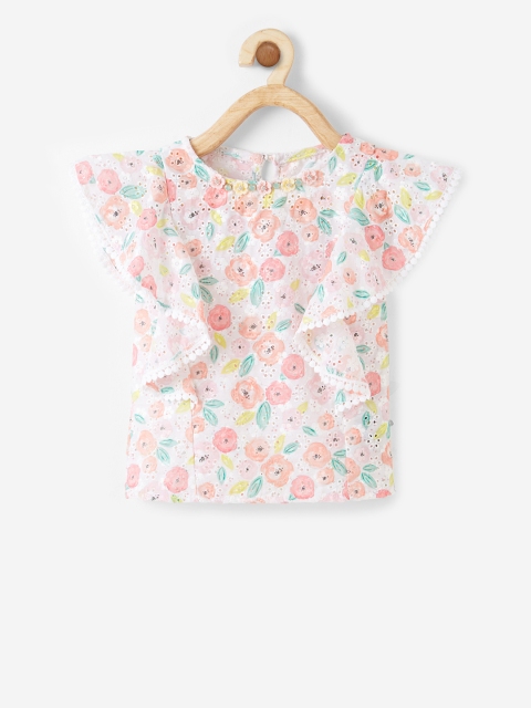 

VITAMINS Girls Off-White & Pink Printed Top