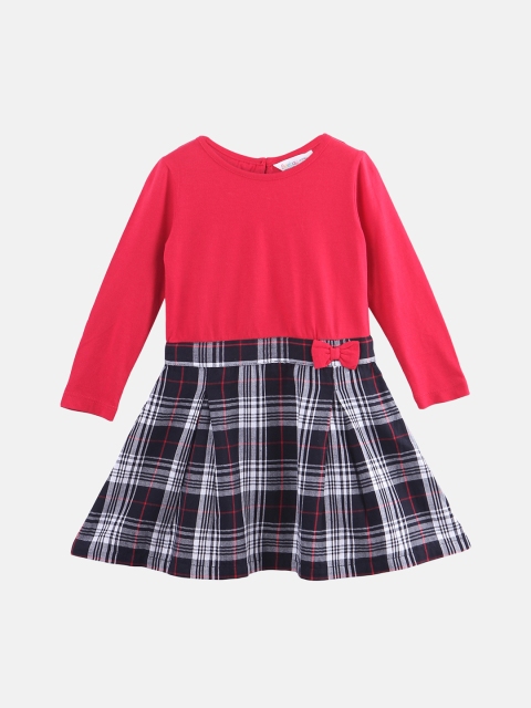

Beebay Girls Red & Navy Blue Checked Fit and Flare Dress