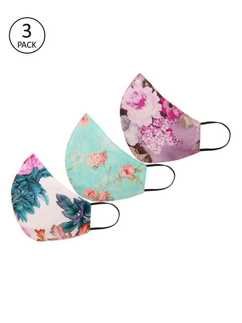 

Tossido Women Pack Of 3 Floral Printed Premium 3-Ply Cloth Masks, Sea green