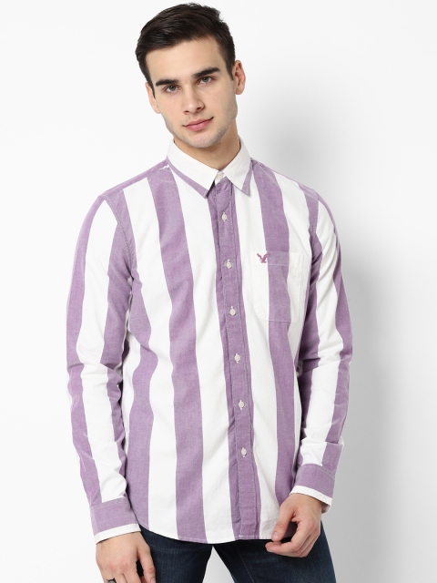 

AMERICAN EAGLE OUTFITTERS Men Purple & White Slim Fit Striped Casual Shirt