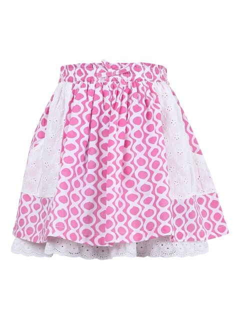

Miyo Girls Pink & White Printed Flared Knee-Length Skirt
