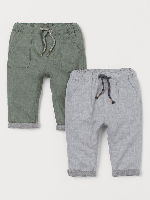 

H&M Boys Olive Green & Grey 2-pack Lined Pull-on Trousers