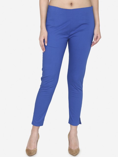 

Vami Women Blue Classic Regular Fit Solid Cigarette Trousers