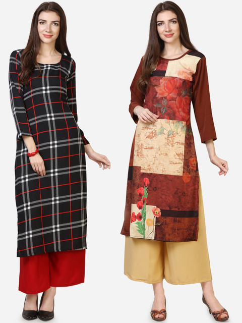 

Silk Bazar Women Pack of 2 Black & Red Printed Straight Kurtas