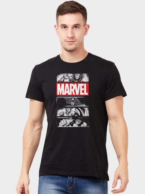 

Free Authority Men Black Marvel Avengers Printed Round Neck Pure Cotton T-shirt