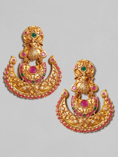 

Rubans Gold-Toned & Red Crescent Shaped Chandbalis