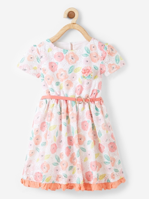 

VITAMINS Girls White Printed Fit and Flare Dress