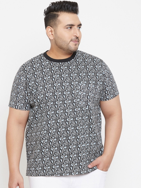 

bigbanana Plus Size Men Grey Printed Round Neck T-shirt