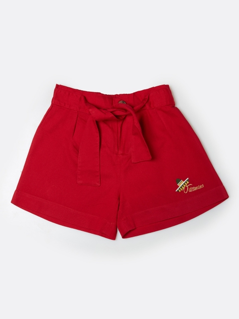 

VITAMINS Girls Red Solid Regular Fit Shorts