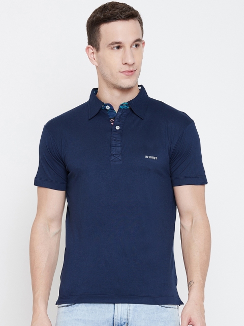 

armure Men Navy Blue Solid Polo Collar T-shirt